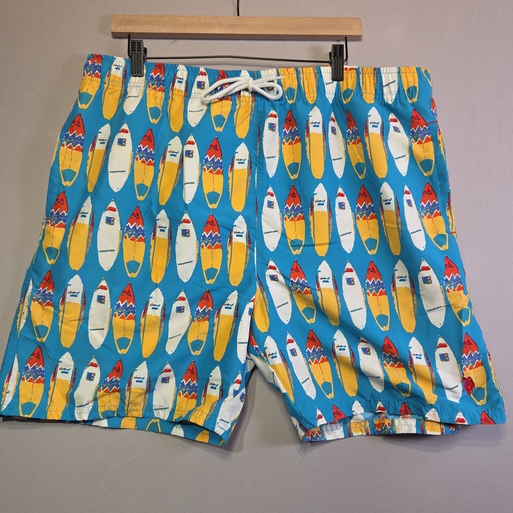 U.S. Polo Assn. Men's XXL Surfboard Print Swim Trunks Blue Mesh Lined Drawstring